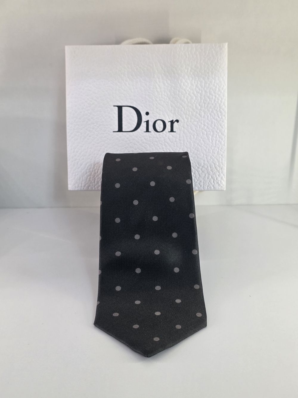 Authentic ChristianDior Men’s Dark Green Polka Dot Silk Tie